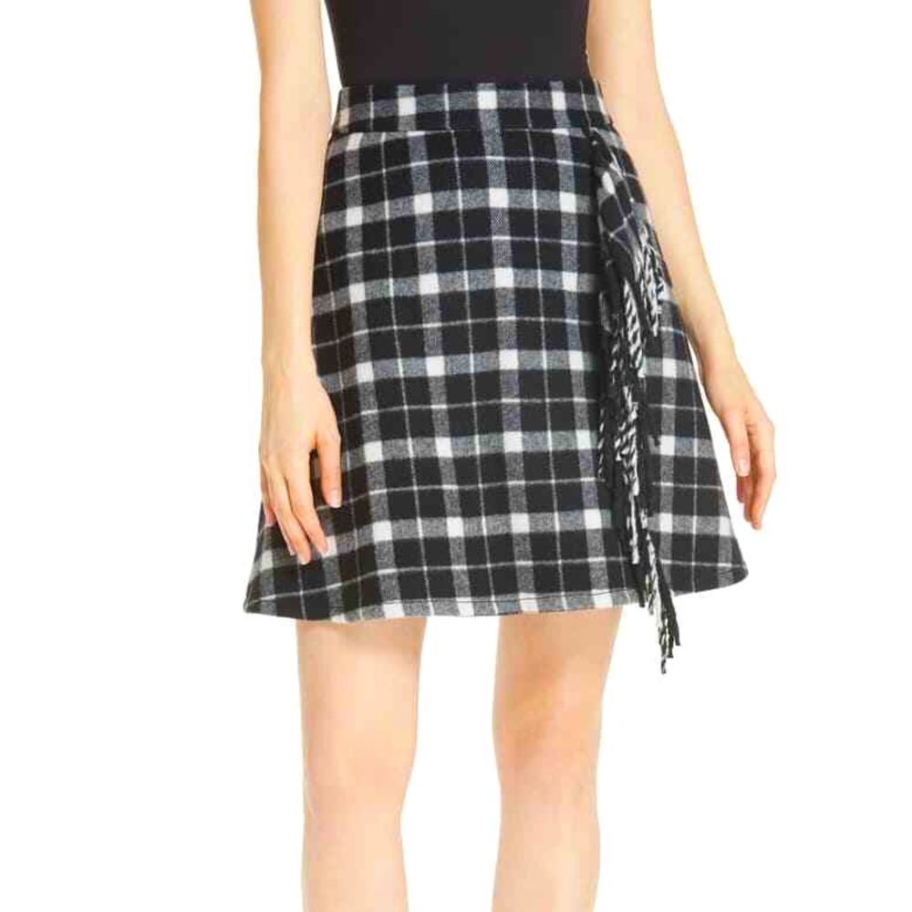 Kate Spade ♠️ New York - Rustic Plaid Fringe Wool Mini Skirt, Size 4